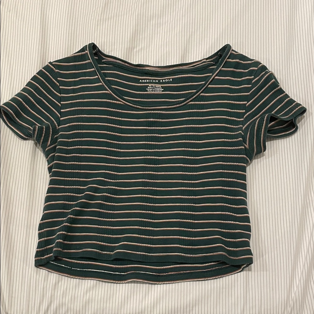 American Eagle Outfitters Dark Green Striped Crop Top